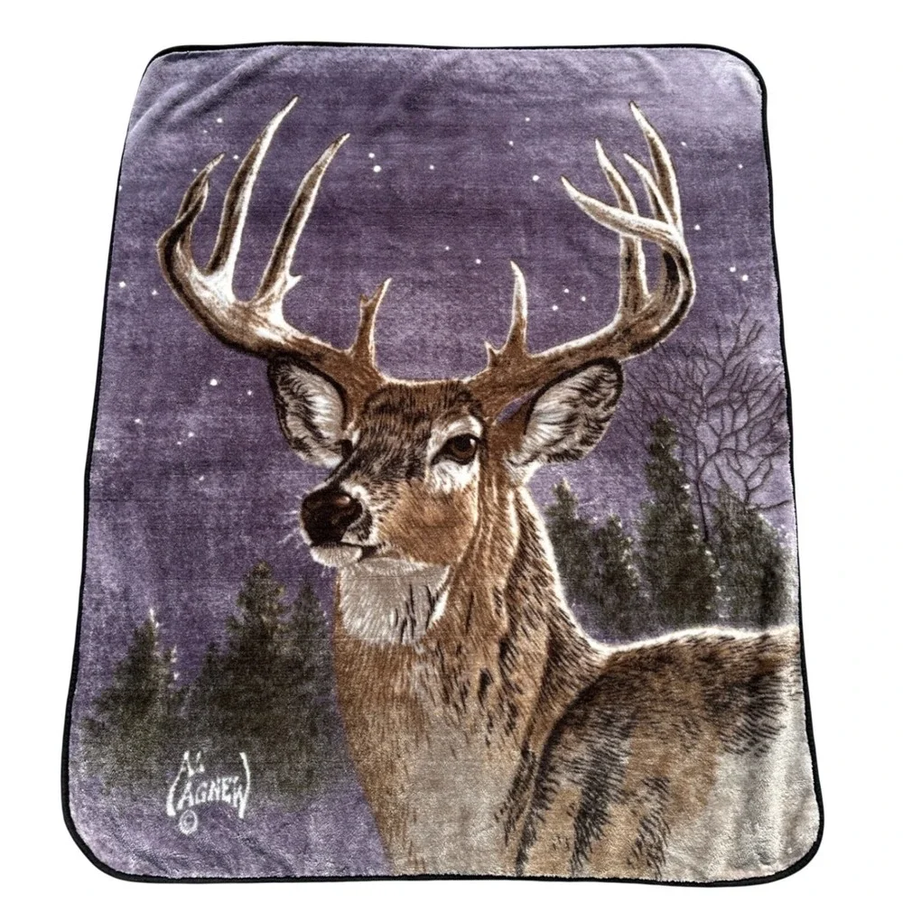 Deer Buck Fleece Throw Blanket 48x60 Purple Forest Whimsical Patronus